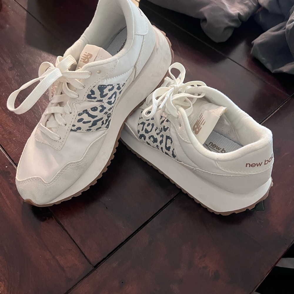 New Balance Women's White and Gray Leopard Sneakers